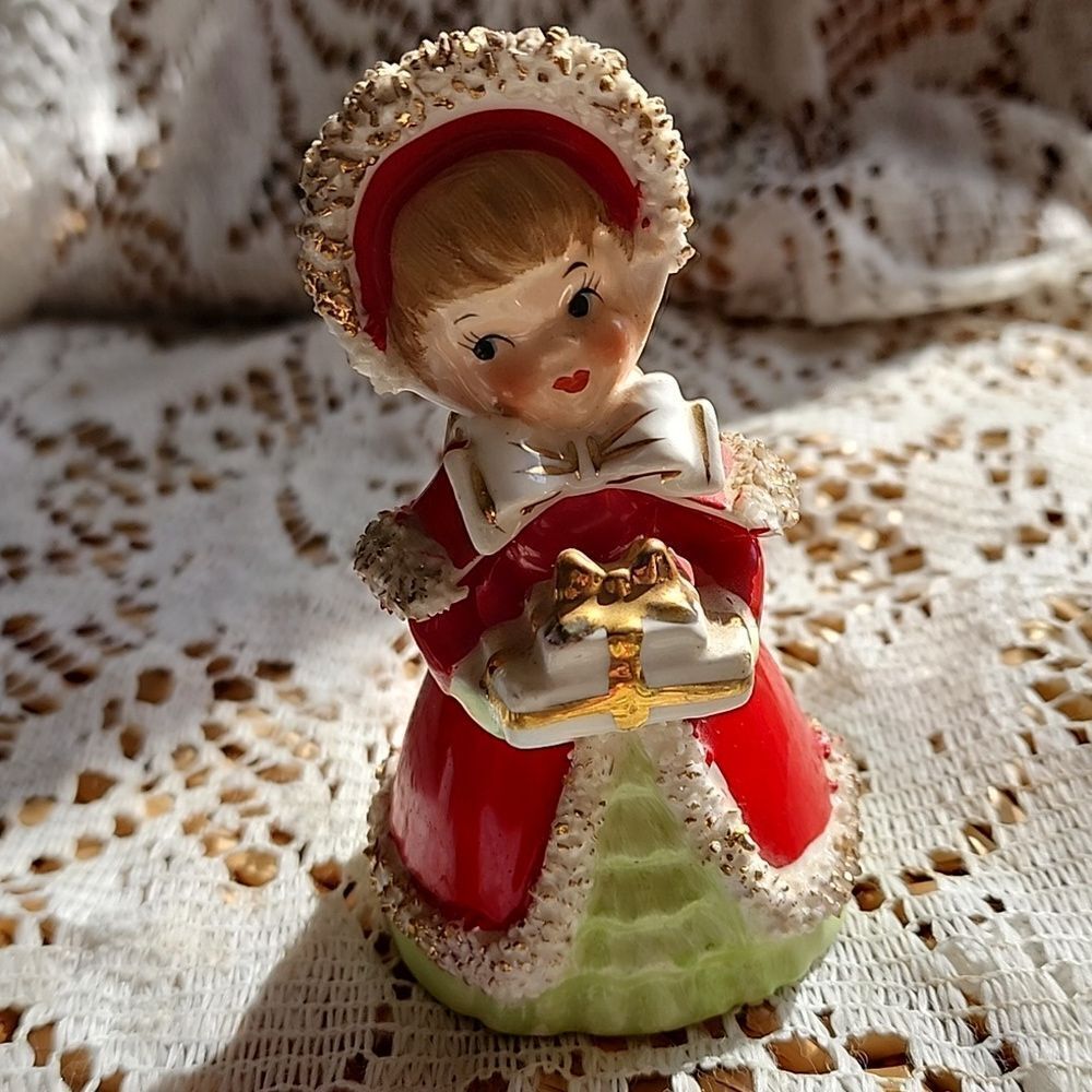 Vintage Lefton Christmas Angel Bearing Gifts 1956 Porcelain Bell